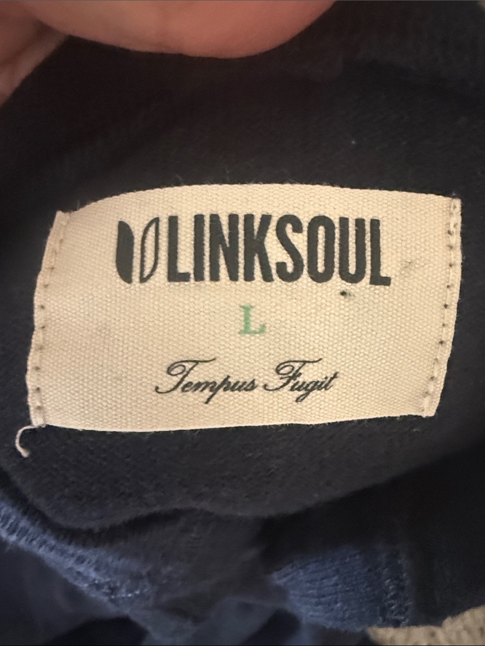 NWT Linksoul Cotton Cashmere Hooded Sweater Large Navy - Picture 9 of 9